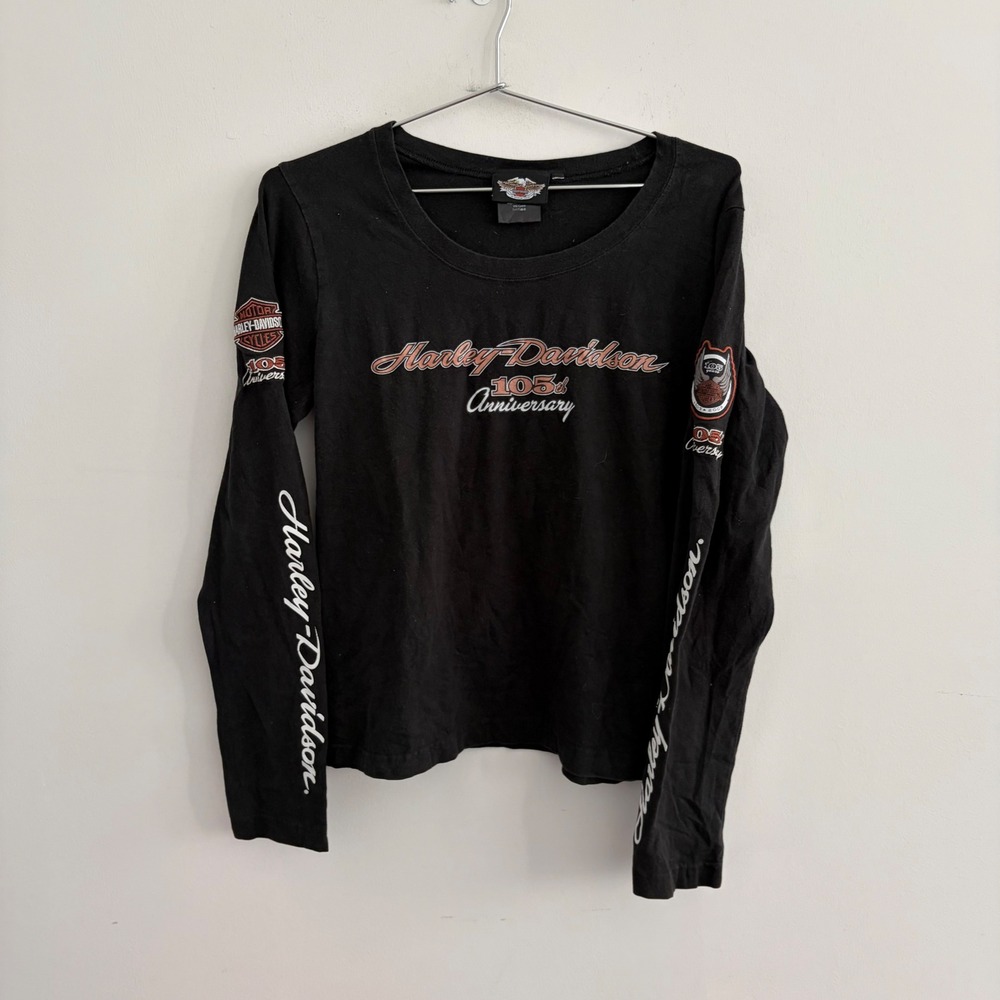 Harley Davidson 105th Anniversary Long Sleeve Black T-Shirt Women Large
